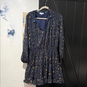 NSR Navy Floral Midi Dress